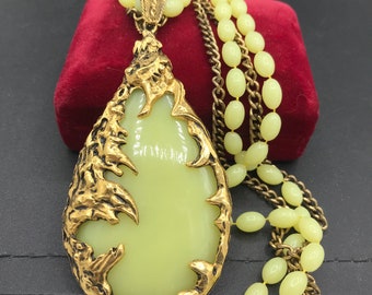 Large Light Yellow Lucite Pendant Necklace, Collectible Jewelry Movie Theater Costume Prop, The Love Witch Pendant, Gift for Jewelry Lover
