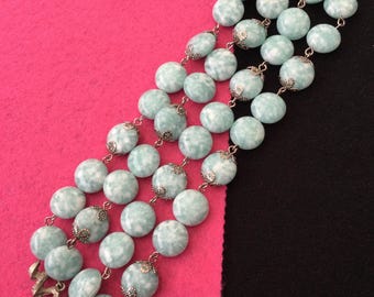 Kramer Vintage Silvertone 4 Strand Beaded Chunky Bracelet & Clip On Earrings Jewelry Set, 1950's 1960's