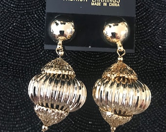 Large new old stock earrings, dangle drop 1980s 1990s clip on earrings, costume jewelry collectible