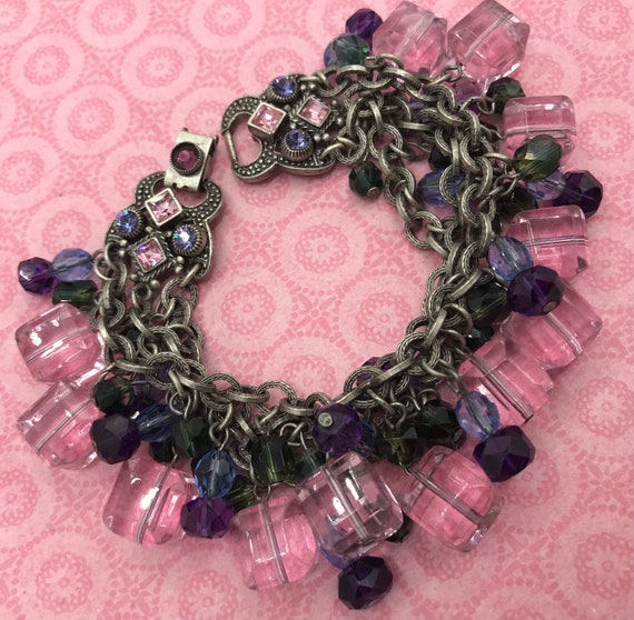 Sweet romance vintage pink glass charm bracelet - image 4