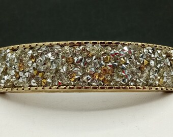 Bracelet Manchette Ancien En Métal Argenté Avec Pierres Vertes - Style Vintage