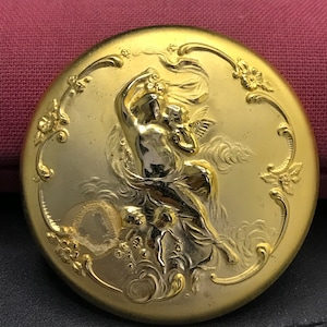 Art Nouveau Style Vintage Statement Lady Woman Designed Cherub Brooch ** 1980s Retro Collectible Costume Vintage Matte Gold Jewelry **