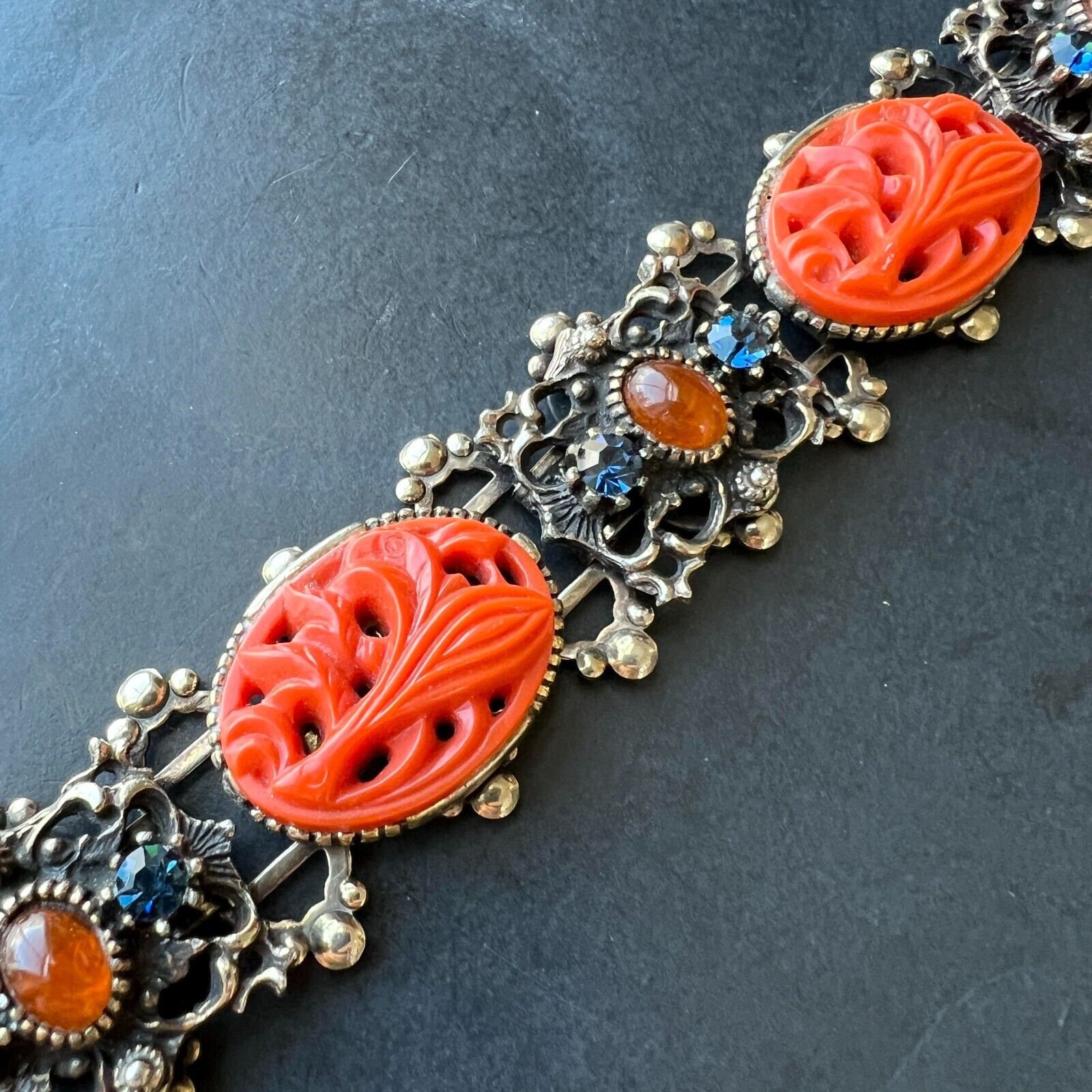 Stunning Art Deco Orange Rhinestone Bracelet Chunky 1940s
