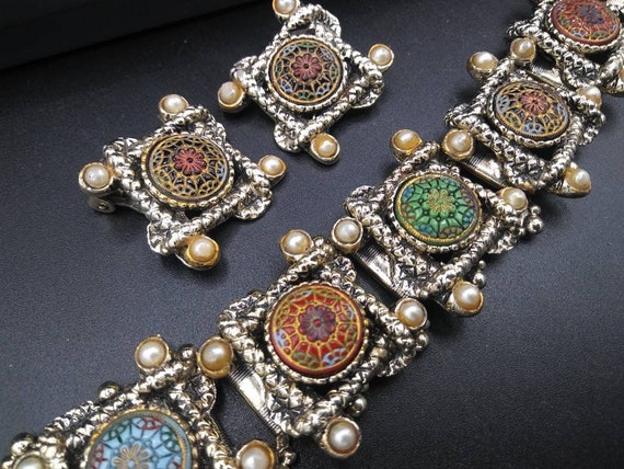 Chunky faux Pearl jewelry set, vintage bracelet ea