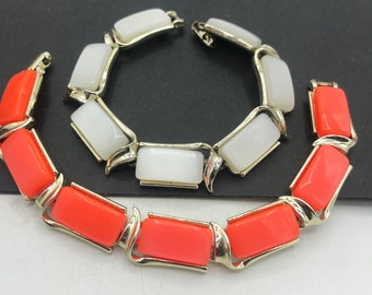 Vintage Orange & White Lucite Bracelet Lot, Statement Jewelry Set, 1950s Collectible Accessories, Vintage Gifts