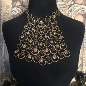 Vintage Rhinestone Huge Statement Bib Necklace & Dangle Drop Earring Set, Couture Fashion Vintage Jewelry, Gift for Jewelry Lover