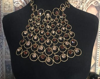 Vintage Rhinestone Huge Statement Bib Necklace & Dangle Drop Earring Set, Couture Fashion Vintage Jewelry, Gift for Jewelry Lover