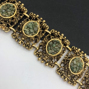 Vintage Green Jade Chips Wide Bracelet, 60s 70 Vintage Jewelry image 3