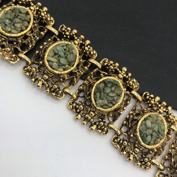 Vintage Green Jade Chips Wide Bracelet, 60s 70 Vi… - image 3
