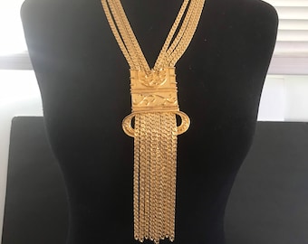 Vintage high-end designer franje kwastje, statement Etruskische landingsbaan Bold Couture mode-sieraden, cadeau-idee voor vakantie voor haar