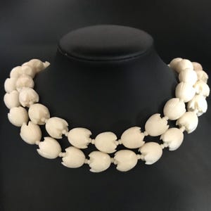 Hong Kong Vintage Signed 2 Strand Beige Beaded Necklace, 1950&#39;s 1960&#39;s Jewelry