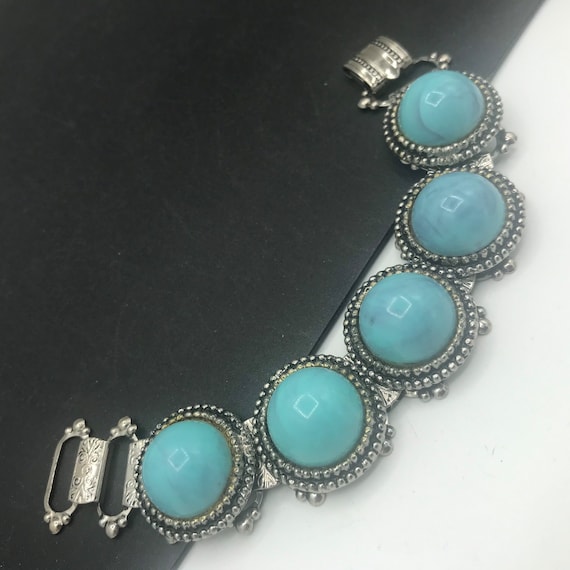 Vintage Turquoise Lucite Bracelet, Wide Chunky Aq… - image 2