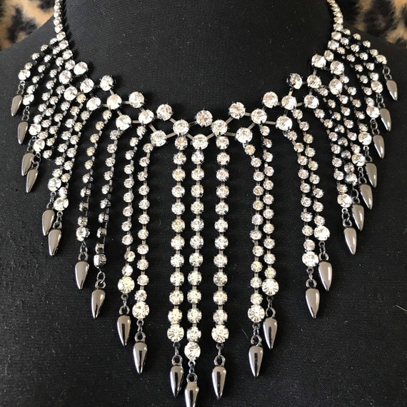 Vintage Chicos Rhinestone Necklace Designer Signed Bib Statement Black Tie Formal Necklace Etsy