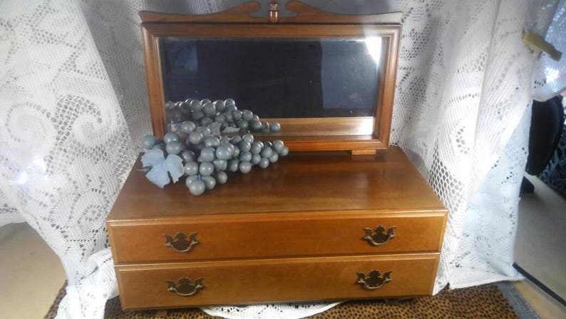 Vintage Large Jewelry Box Mirror Dresser Style Mid Century Box Mirror Dresser Style Mid Century