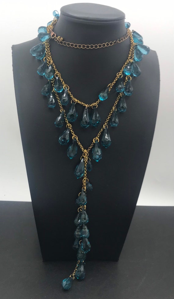 Teal Aqua Blue Vintage Lucite Long Tassel Necklac… - image 1