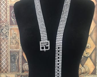 Vintage Rhinestone Belt Clear Stones Gold Tone Mesh  display picture 3