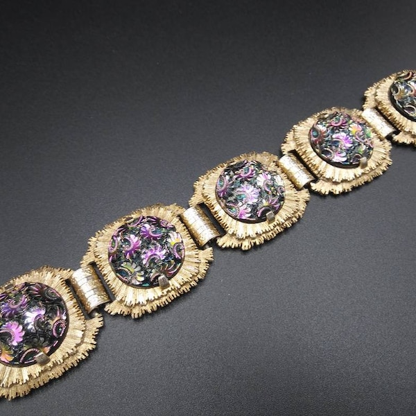 Judy Lee unsigned designer high-end purple glitter gold tone metal bracelet