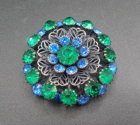 人気特価をすべて Vintage Blue 1950's Pin, Brooch Flower Rhinestone Green & その他