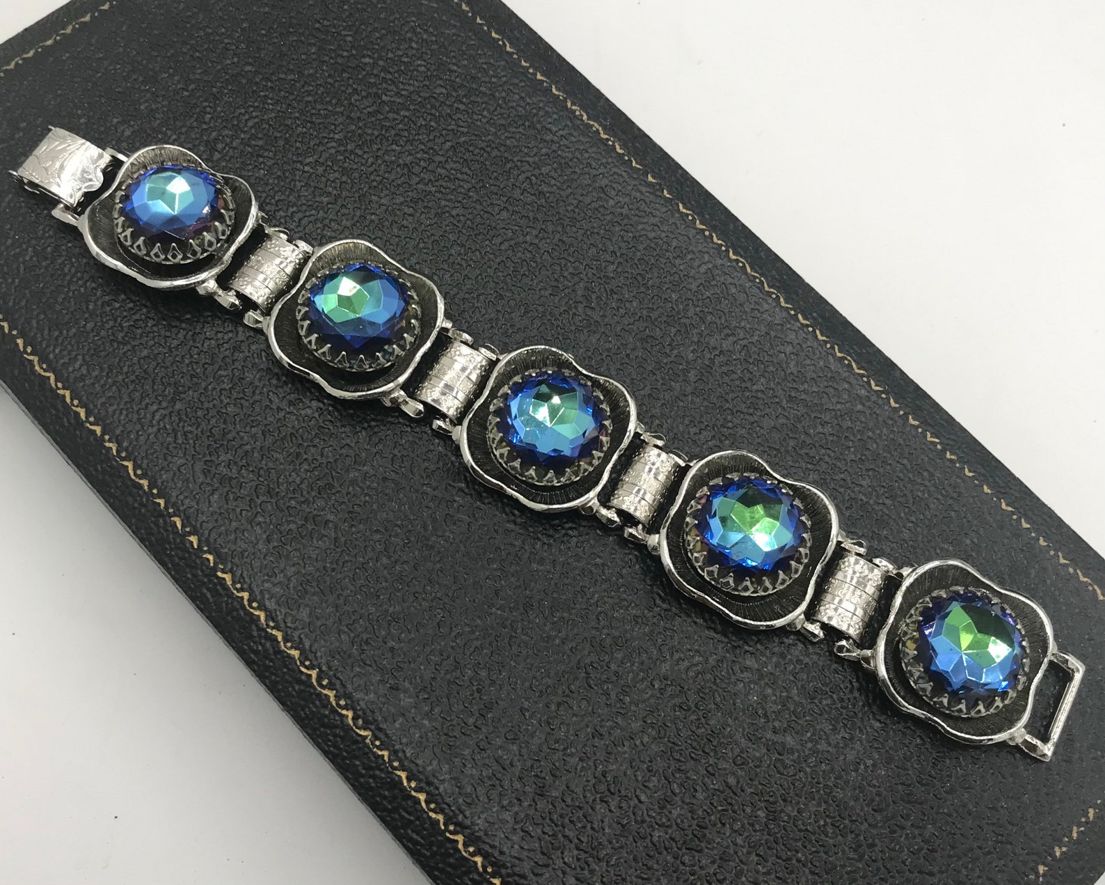 Stunning Blue Heliotrope Rhinestone Bracelet Earring Set - Etsy