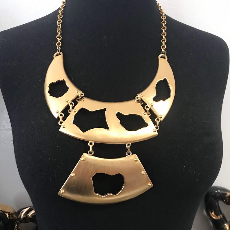 Goldette necklace, designer statement necklace. Bib necklace. 1960s 1970s jewelry image 7