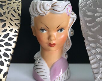 Lefton Rare Japan mid century adorable head vase Collectible high end vanity display home decor