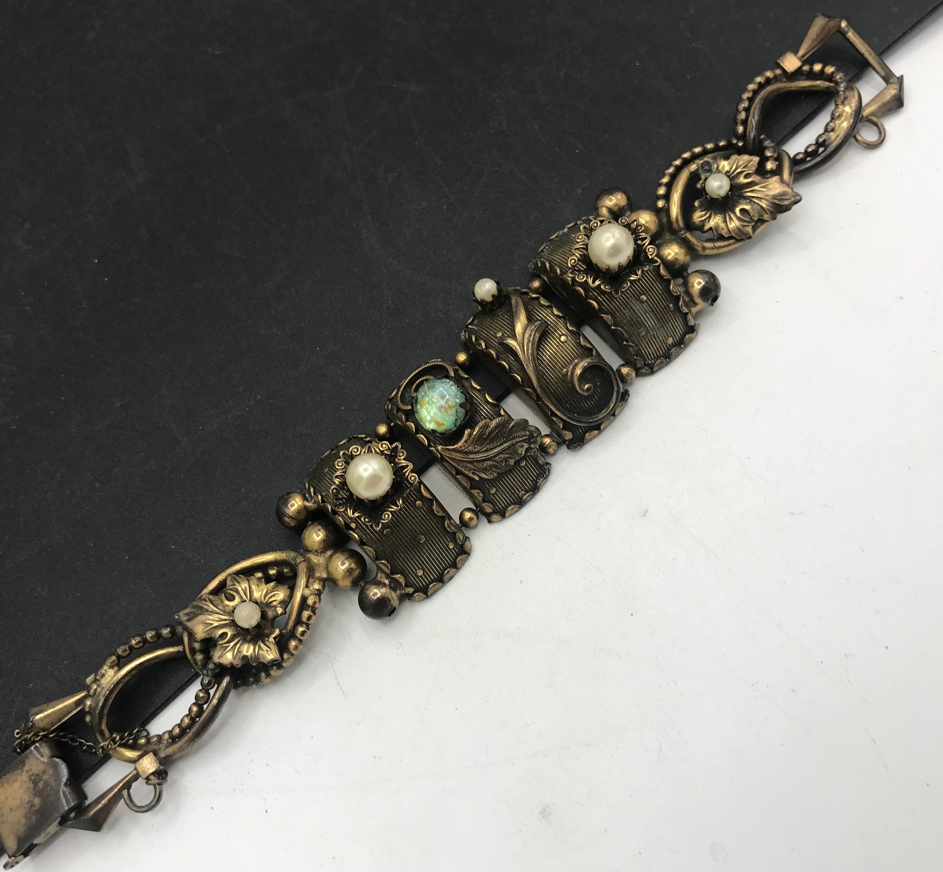 Vintage 1960's Bracelet, Retro Rhinestone Chunky Wide
