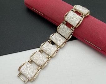 TARA Vintage Designer Signed White Glitter Thermoset Bracelet, 1950's Jewelry Gift for Her