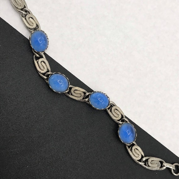 1960's Blue Glass Bracelet, chunky mid century je… - image 3