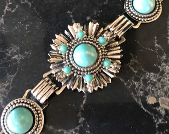 Vintage faux turquoise cuff bracelet, 1960s 1970s collectible fashion jewelry