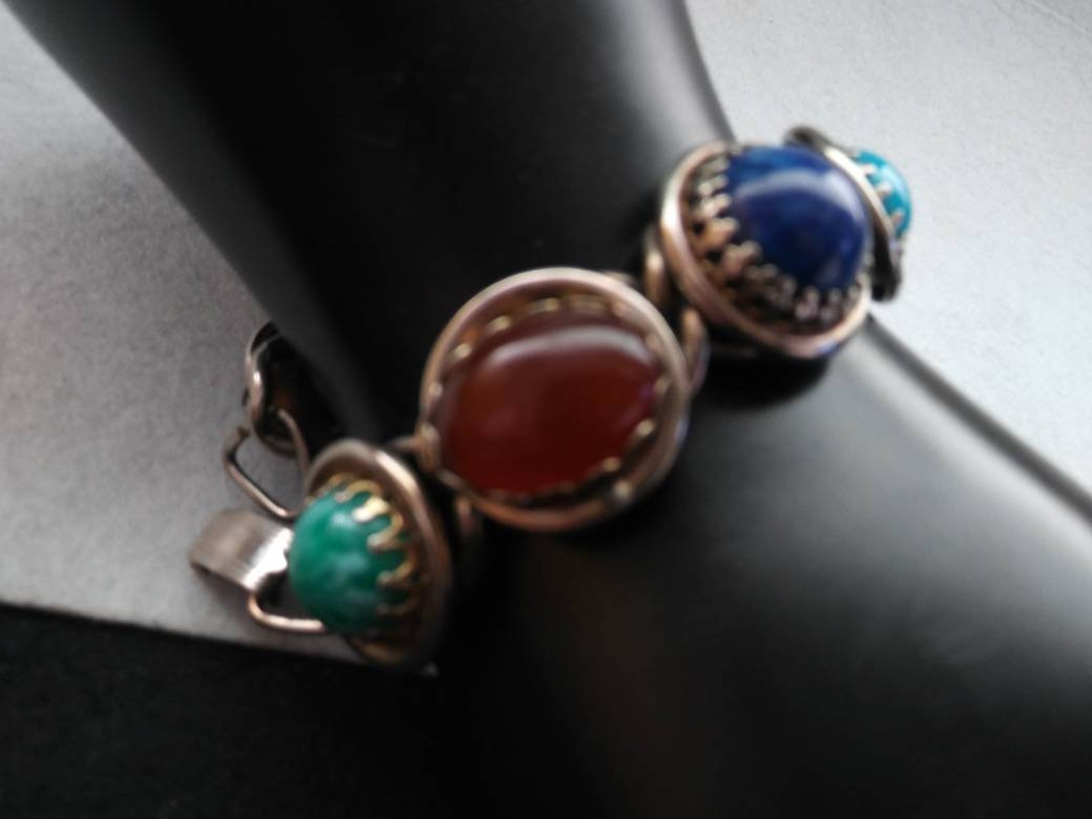 Colorful vintage glass stone bracelet chunky Aqua black blue Etsy