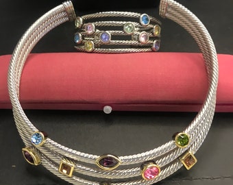 Vintage Rhinestone Collar Necklace & Bracelet Set, Rare Demi 1970's 1980's High End Collectible Costume Jewelry Parure