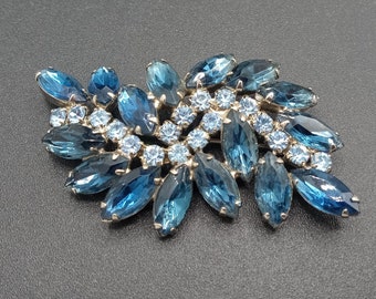 Vintage Blue Rhinestone Brooch Pin 1950's 1960's Jewelry, Gift for Jewelry Lover, Vintage Present