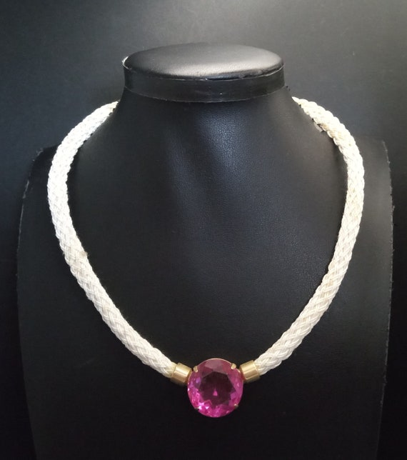 Vintage Pink Rhinestone Choker Necklace, New Old S
