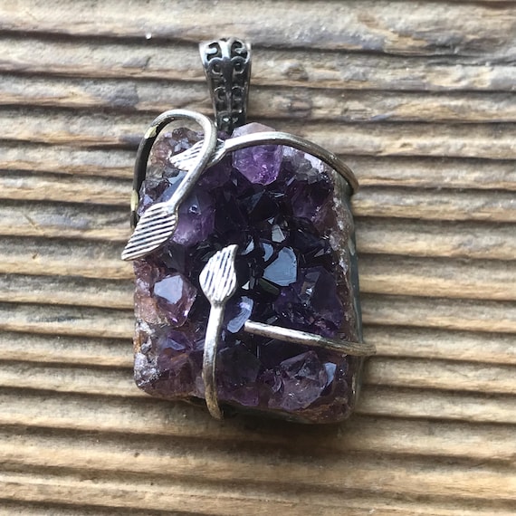 Vintage Amethyst Stone & Sterling Silver Pendant