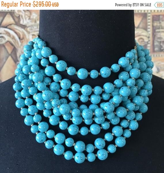 Vintage aqua beaded statement necklace