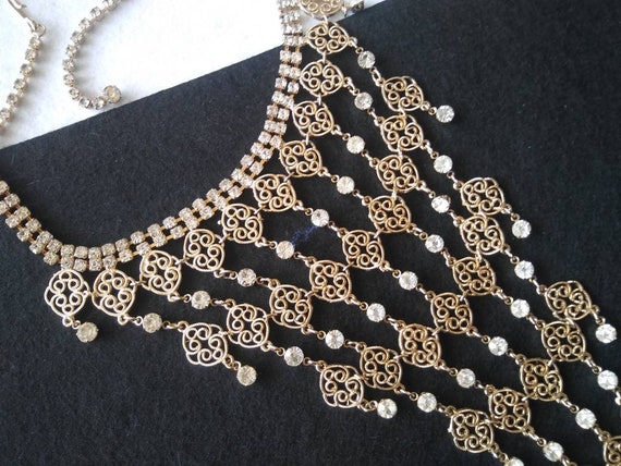 Vintage rhinestone bib statement necklace, vintag… - image 6
