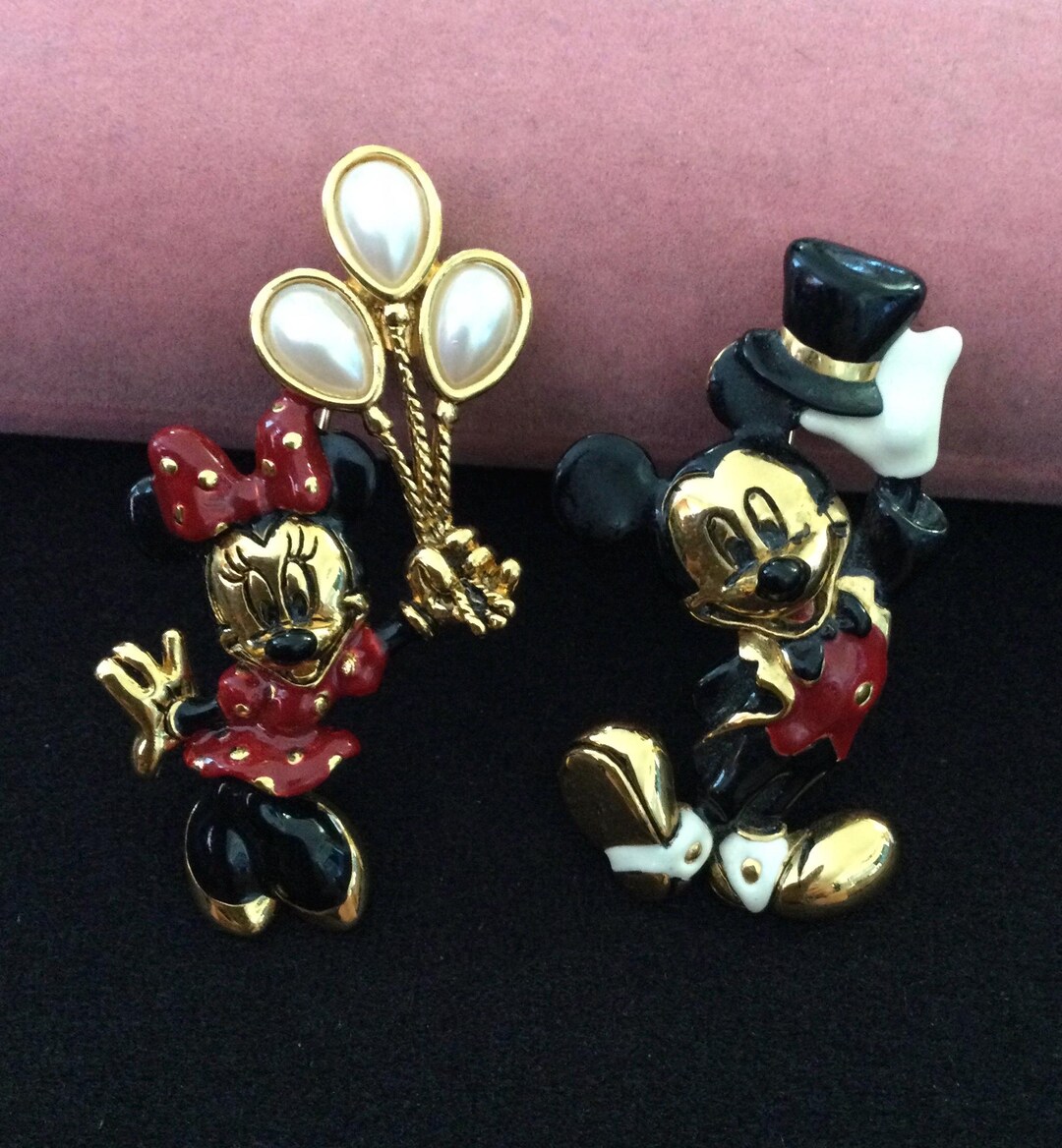 Disney Napier Signed Vintage Set of 2 Mickey & Minnie Mouse Brooch