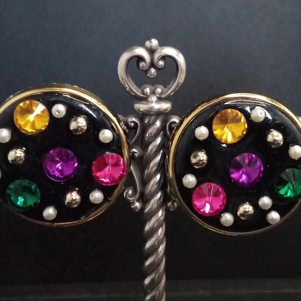 Vintage Lucite Rhinestone Clip On Earrings, 1980's 1990's New Old Stock Jewelry