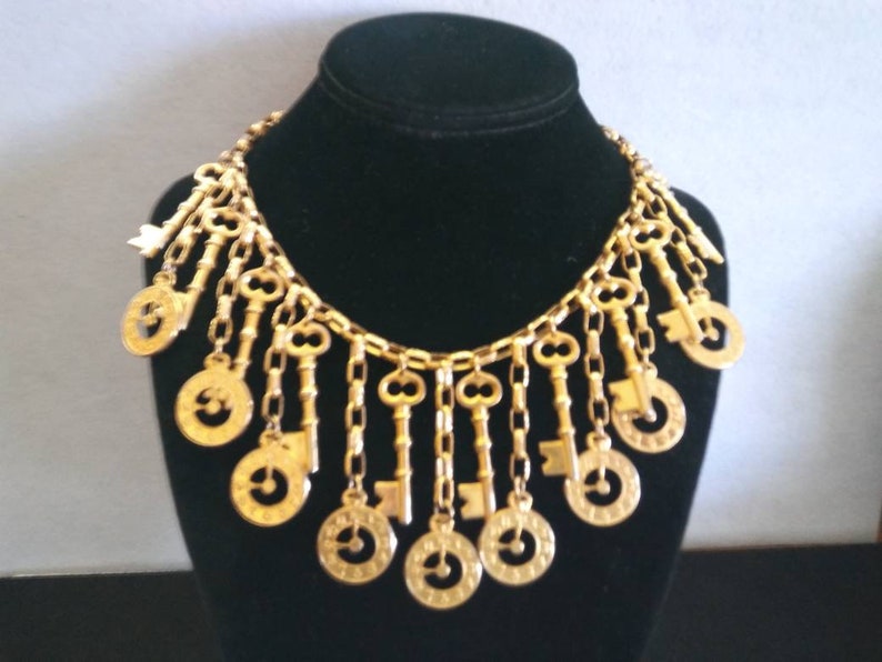 Stylish Vintage Key Clock Charm Bib Statement Pendant Fringe Etsy