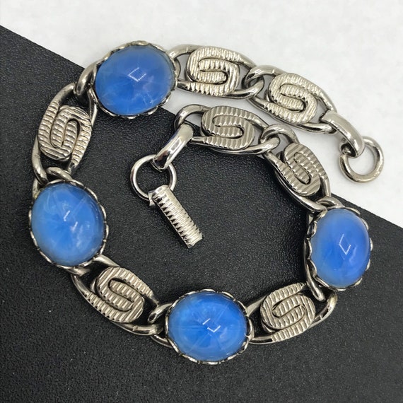 1960's Blue Glass Bracelet, chunky mid century je… - image 1