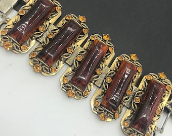 High end designer SELRO chunky wide rhinestone collectible bracelet, vintage costume jewelry mid century