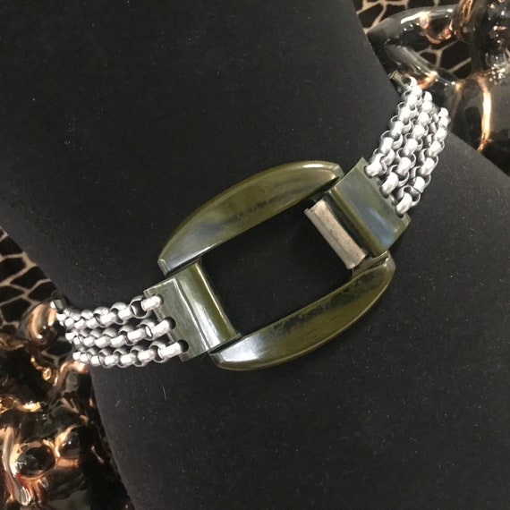 Turtle Shell Bakelite Beaded Silver Tone Chain Belt 33\
