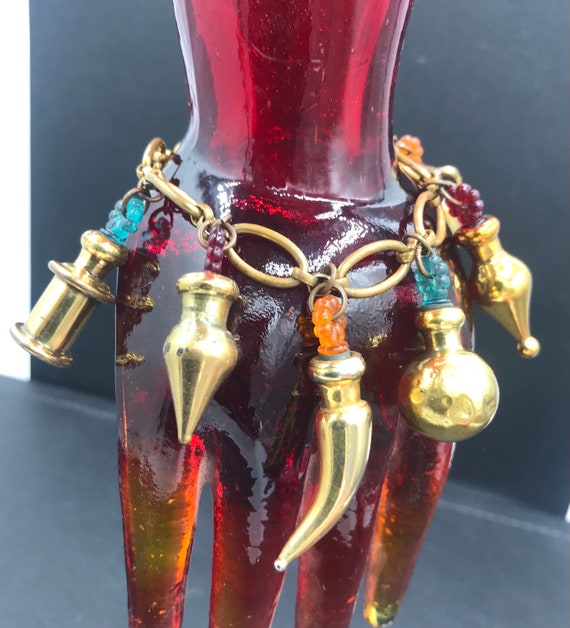 Vintage Brass & Bakelite Perfume Bottle Charm Bra… - image 1