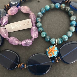 Amy Kahn Russell two bracelets one necklace designer jewelry lot, amethyst, stone, glass
