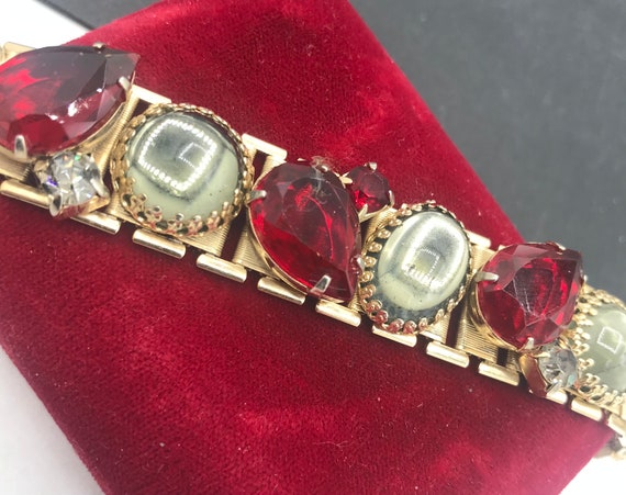 Red Rhinestone Bracelet, Collectible Vintage Jewe… - image 4