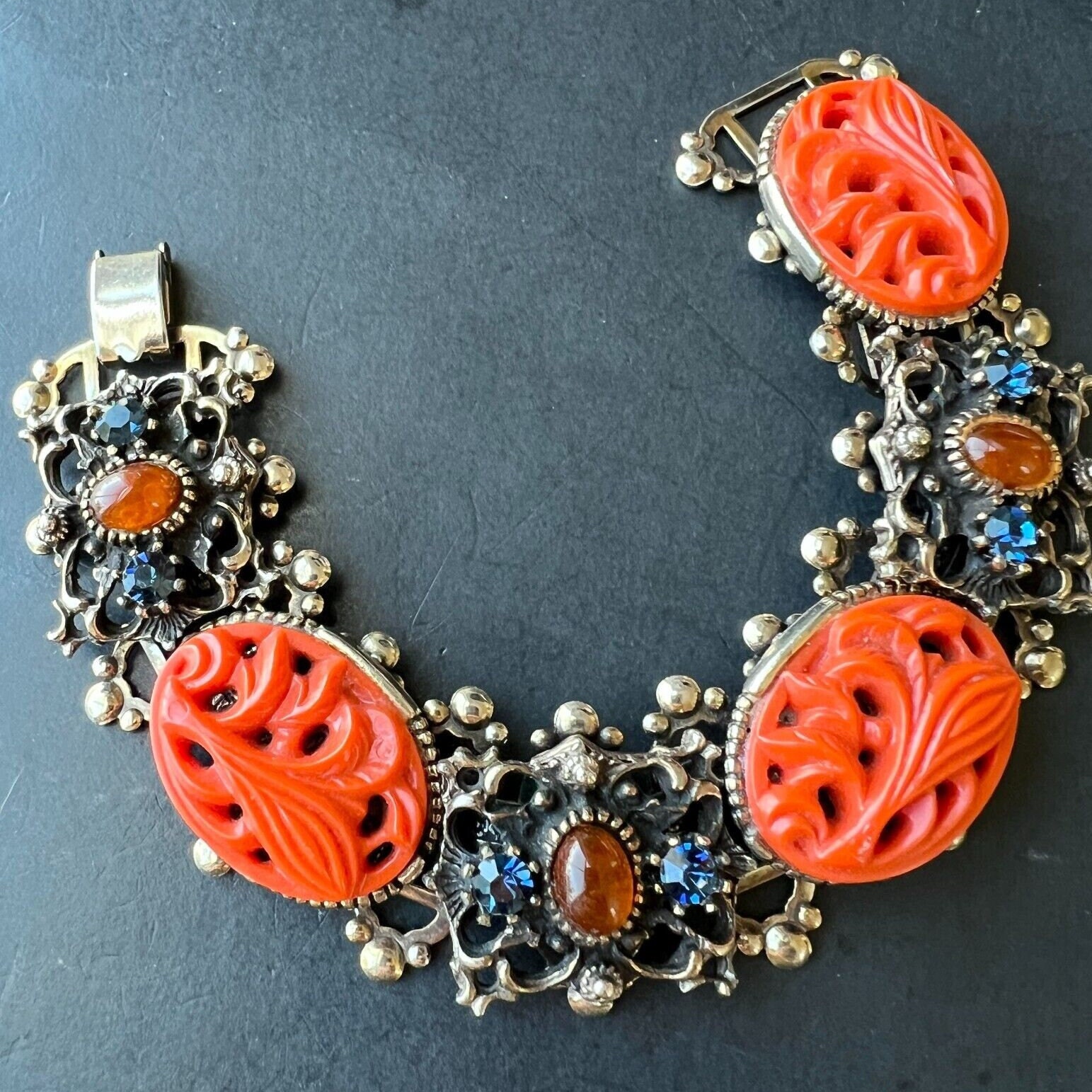2024春大特価セール！ Stunning Art Deco Orange Rhinestone Bracelet Chunky 1940s その他