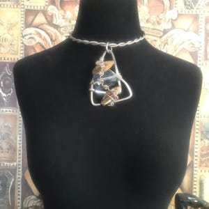 Jeff Lieb collar necklace, Vintage statement metal choker pendant necklace, designer signed jewelry, runway couture fashion jewelry