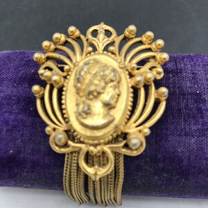50’s Brown and Gold Cameo Brooch by Florenza main image 1