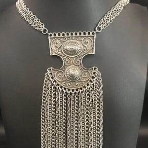 Vintage Silver Tone Tassel Pendant Necklace, 1950's 1960's Jewelry