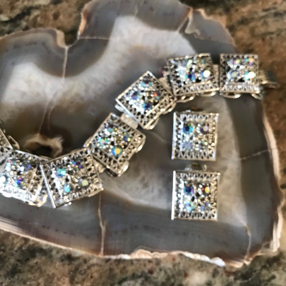 1950s Jewelry Set, Rhinestone Bracelet Earring Se… - image 6